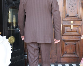 LOST特注【vintage】セットアップ ダブルスーツ ダークブラウン Vintage Custom Made Polyester 46L Men's Chocolate Brown