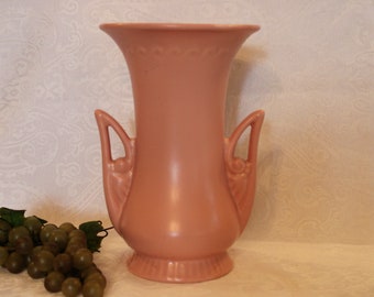 Vintage Abingdon Pottery 9.75" Handled Vase - Pink Color