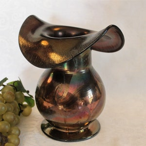 Antique Amethyst Iridescent Glass 7.5&quot; Vase - Likely Loetz or Kralik, Excellent Condition