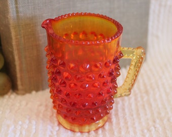 Child's Amberina Glass Miniature Pitcher - Hobnail Pattern