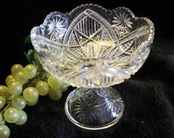 Antique Early American Pressed Glass Pedestal Dish - Beautiful Four Lobed Pattern