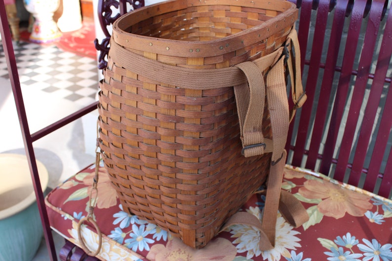 Antique Adirondack Backpack Basket With Original Straps Wood Etsy