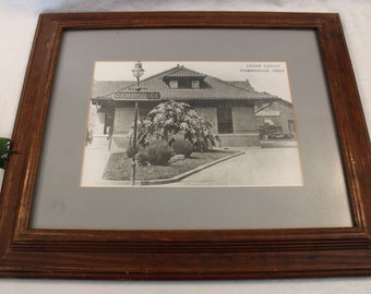 Union Railroad Depot of Cambridge, Ohio Vintage Framed Black and White Photograph