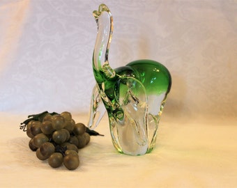 Chinese Art Glass 8.5" Elephant Figurine in Excellent Condition - Clear with Hints of Green