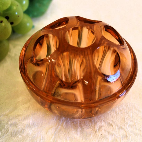 Vintage Pink Glass 7-Hole 3.25" Flower Frog - Six Feet, Holes Do Not Go Completely Through the Bottom