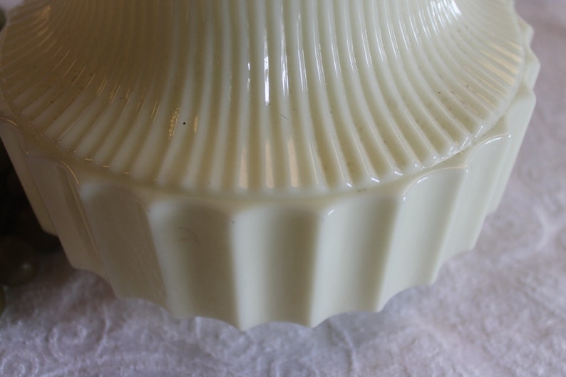 Antique Custard Yellow Glass Replacement Shade for Pendant Light with Hand Painted Flowers