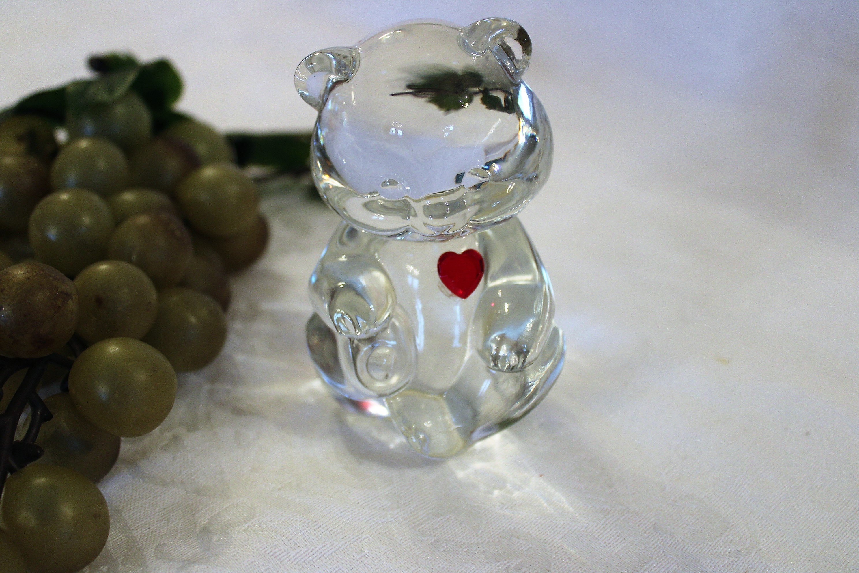 Fenton Art Glass Crystal Birthday Bear Figurine or Paperweight - January or July, Ruby Red Heart Stone
