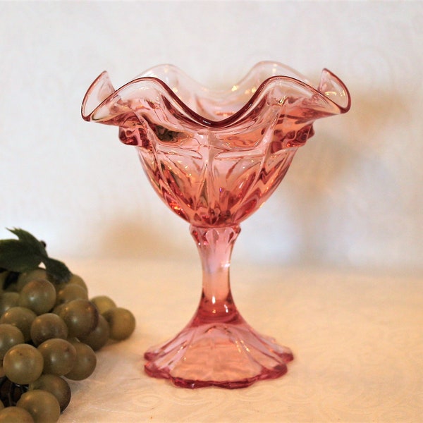 Fenton Art Glass Pedestal Candy Dish or Compote - Valencia Pattern, Dusty Rose Pink, Excellent Condition