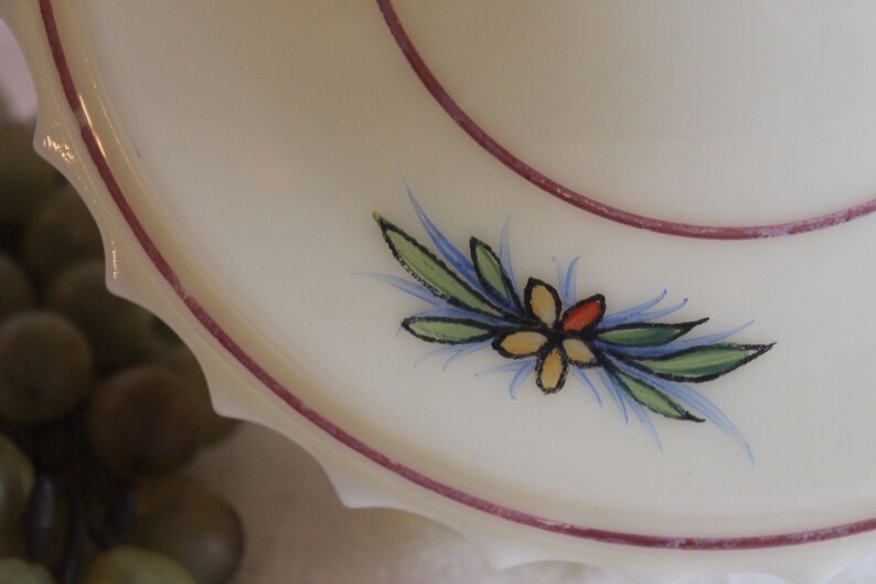 Antique Custard Yellow Glass Replacement Shade for Pendant Light with Hand Painted Flowers