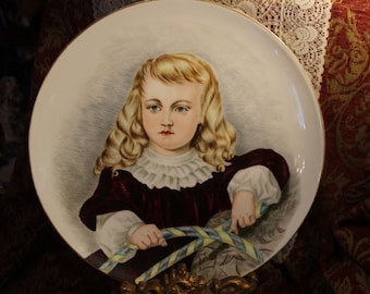 Antique Haviland Limoges Hand Painted Portrait Charger of Young Blonde Child - Very Large, French, Victorian
