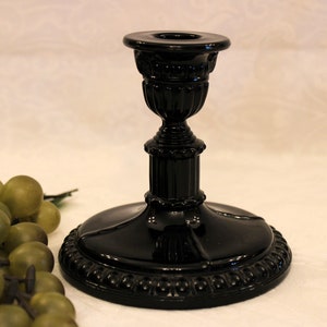 Cambridge by Fenton Glass Glossy Black Candle Holder - Gadroon with Rams Heads 3500/74