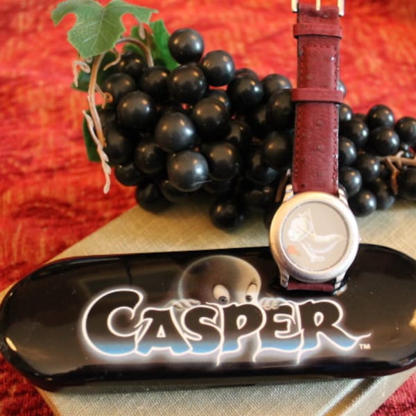 1995 Collector Casper Watch New in Black Tin Box - Burgundy Leather Band, Quartz Watch