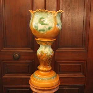 Vintage Blakeney Pottery Jardiniere on Pedestal - Peacock Design with Blended Glaze, Stoke-on-Trent, England