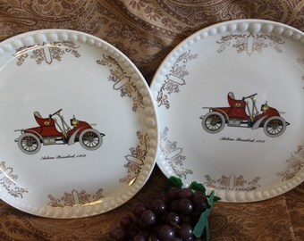 Rare Set of 2 Crooksville China Dinner Plates featuring 1902 Autocar Runabout
