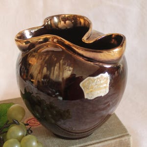 Vintage Golden Bronze Accessories Gold and Brown Vase with Drip Accents and Sculpted Rim - Mid Century