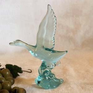 Heisey Glass by Imperial Ice Blue Mallard Figurine with Wings Up in Excellent Condition