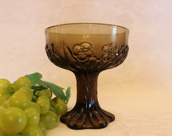 Imperial Glass Champagne or Tall Sherbet Glass - Flower Fair Pattern in Brown Color, Excellent Condition with Original Tag