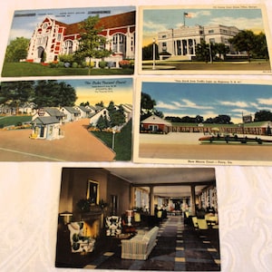 Lot de 5 cartes postales vintage - The Oaks Tourist Court, Georgia Hall, Presser Hall, Agnes Scott College, Tift Court House, La Nouvelle-Mecque