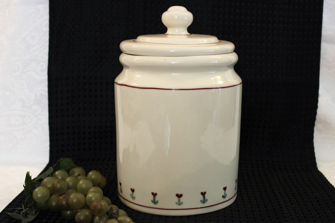 Vintage Hartstone Pottery One Gallon Canister or Cookie Jar Provincial Posy Pattern, Zanesville
