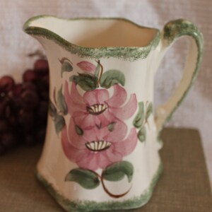 Cash Family 5&quot; Creamer Pitcher - Pink Flowers and Green Trim over Ivory Coloring