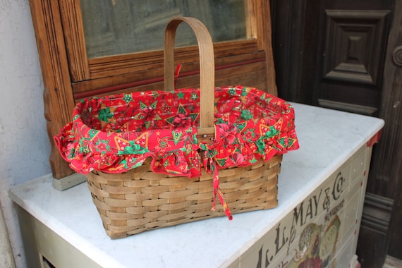 Longaberger Basket ライナー＆栞付・アンティーク シャビー 1982-83 Early Longaberger Medium Market Basket With Stationary