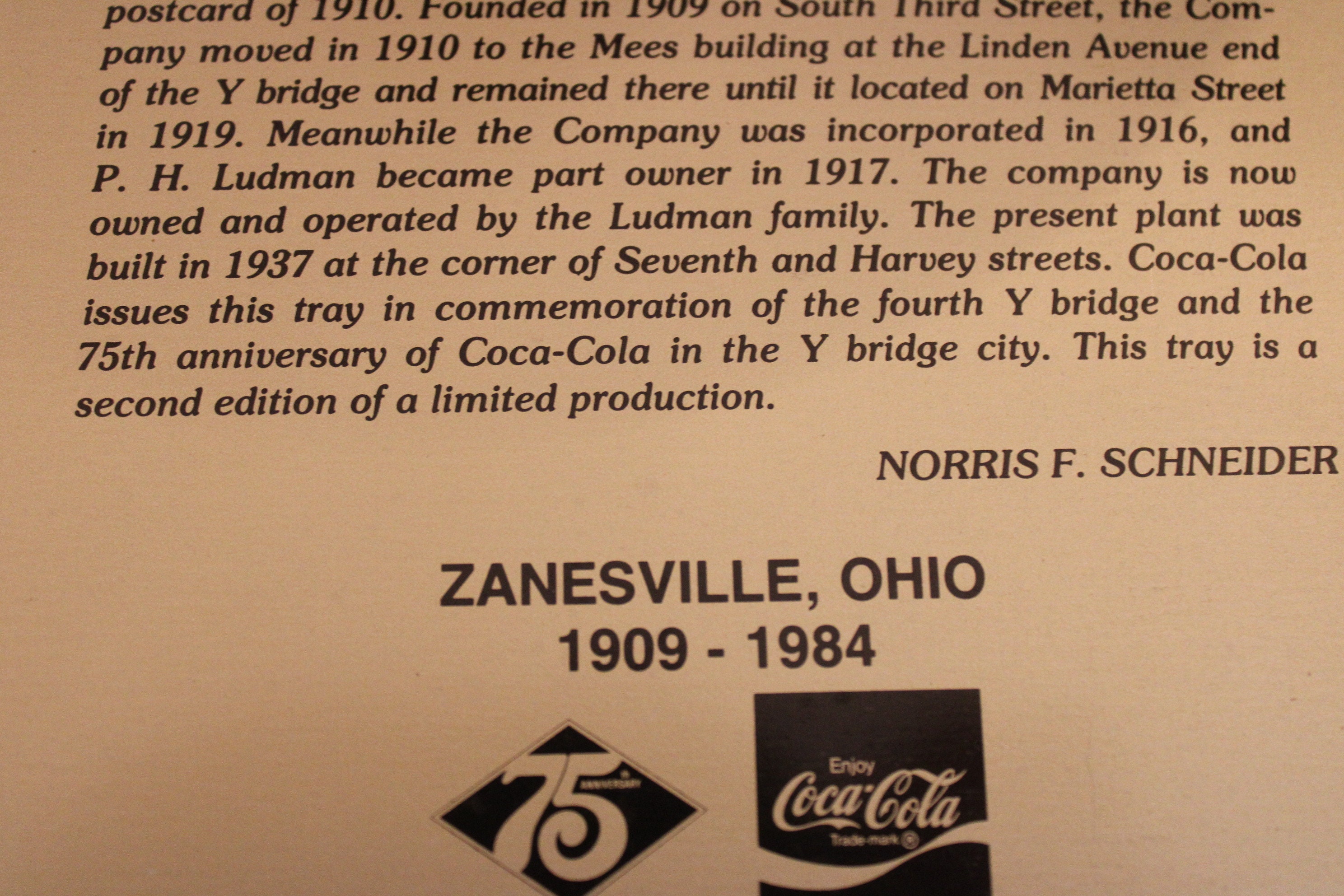 1984 Coca-cola Leslie Cope Collector Tray Featuring the Famous Y