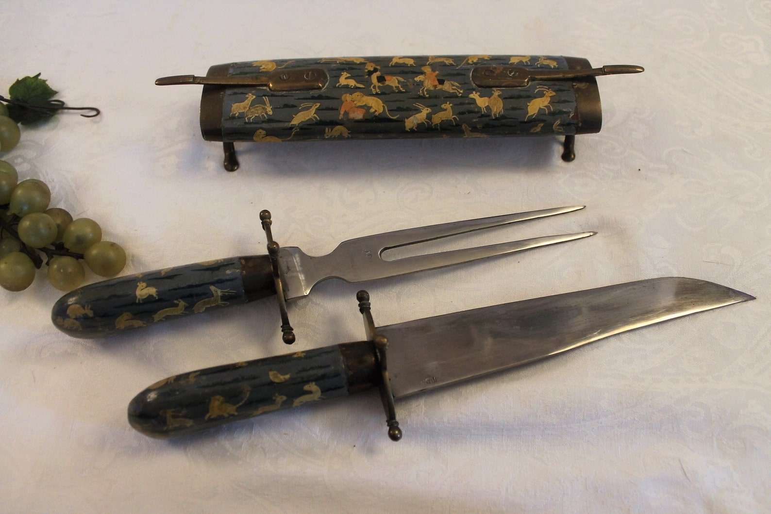 Vintage Locking Knife and Fork Carving Set in Folk Art Hand Etsy