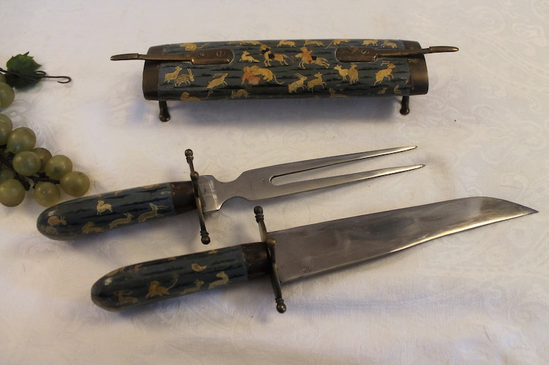 Vintage Locking Knife and Fork Carving Set in Folk Art Hand Etsy