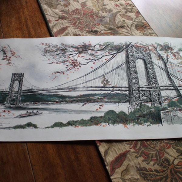 John Haymson - George Washington Brücke New York 1940 große Aquarell Kunstdruck, 15 "x 35"