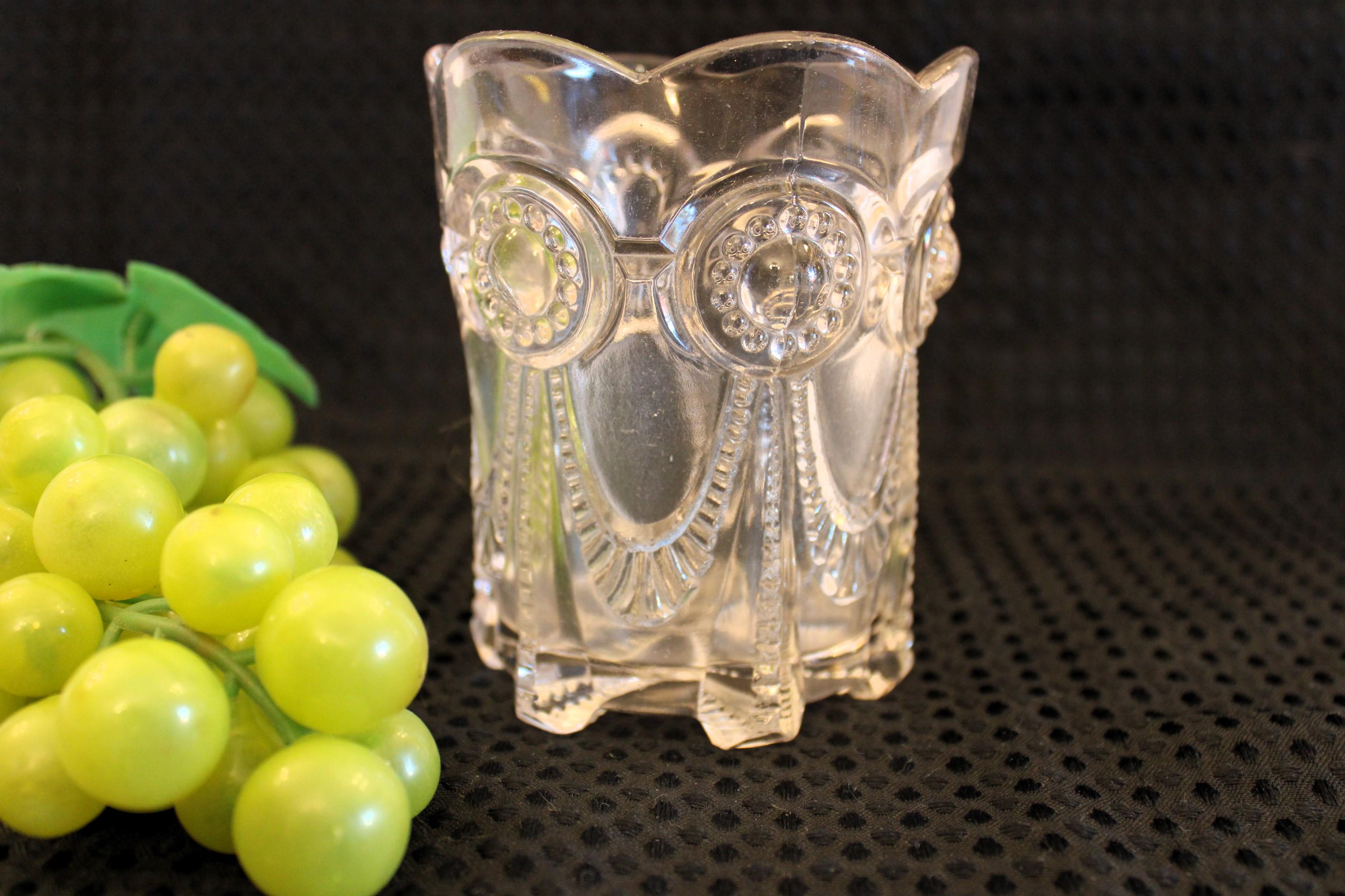 Antique EAPG Alabama Clear Glass 4.5" Spooner Vase - US Glass Co, No. 15062 AKA Beaded Bullseye & Drape, Circa 1899
