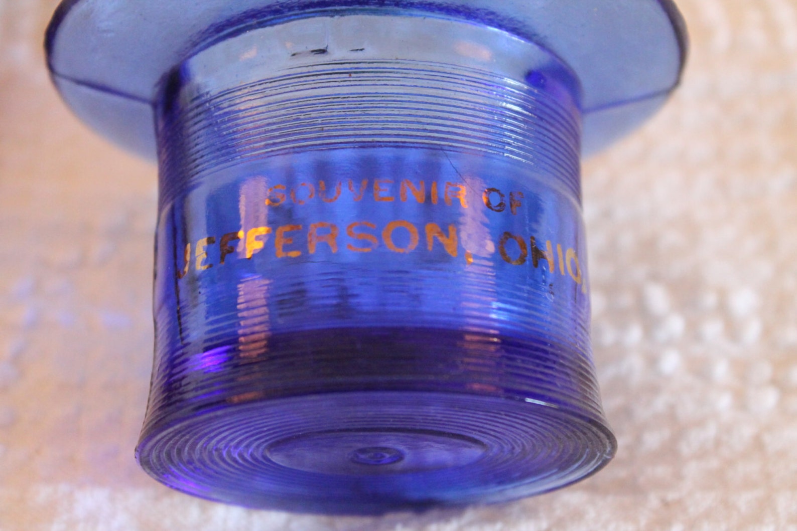 Souvenir of Jefferson Ohio Antique Blue Glass Top Hat Etsy