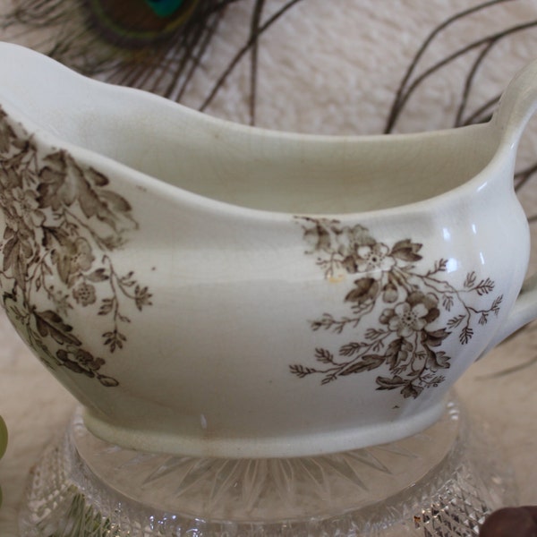 Antique Alfred Meakin Parisian Granite Gravy Boat - Washington Pattern, Ironstone