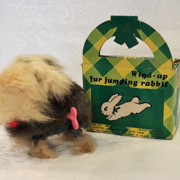 Vintage Wind Up Toy Furry Rabbit in Original Box - Jumping Bunny, Easter Toy, Originally from Hart's Department Store