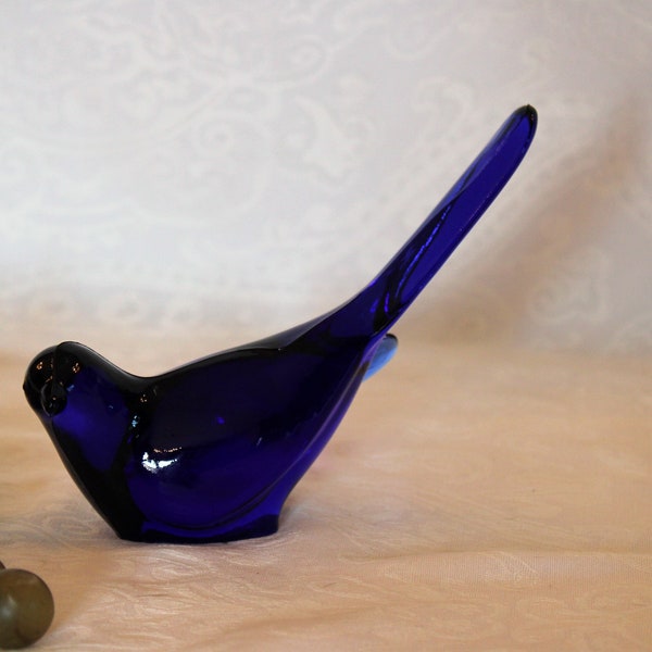 Fenton Art Glass Bird of Happiness Figurine - Cobalt Blue Glass, Excellent Condition