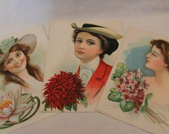 Set of 3 Ladies' Portraits - Gray Lithograph Company, Copyright 1906, 10" by 12.75"