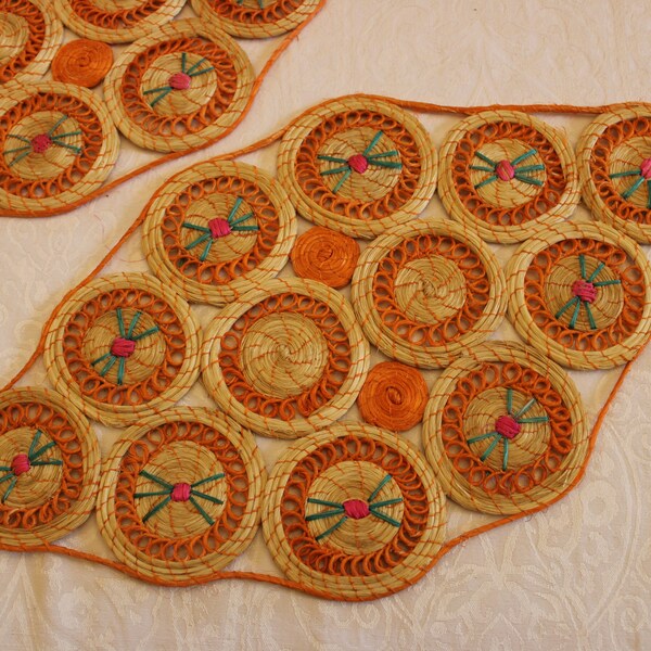 Vintage Pair of Colorful Wicker Large Trivets in Excellent Condition
