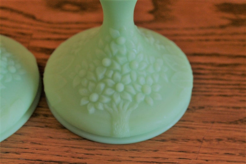 Fenton Art Glass Satin Green Pair of Candle Holders Orange Etsy