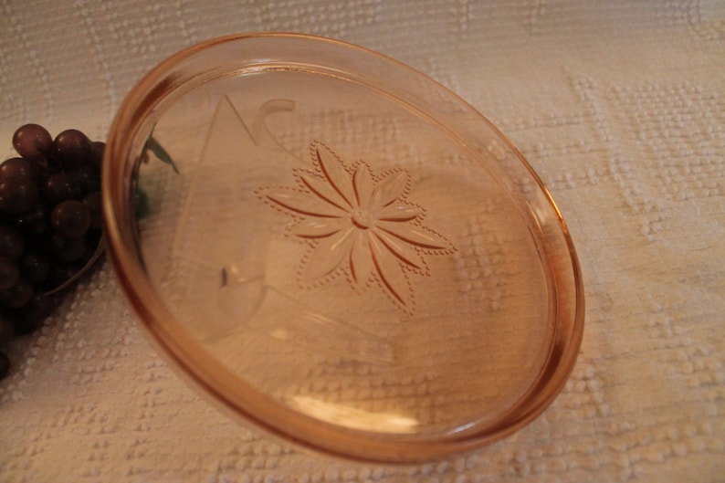 Pink Depression Glass 7.5 Hot Plate or Trivet with Single Beaded Flower Center Medallion