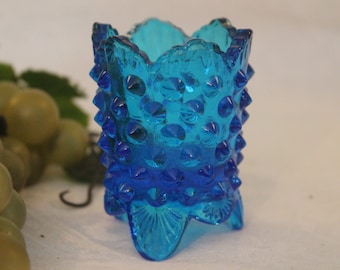 Fenton Glass Colonial Blue Toothpick Holder - Hobnail Pattern in Excellent Condition