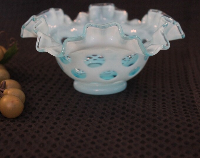 Fenton Art Glass Blue Opalescent Coin Dot Ruffled 6.5 - Etsy