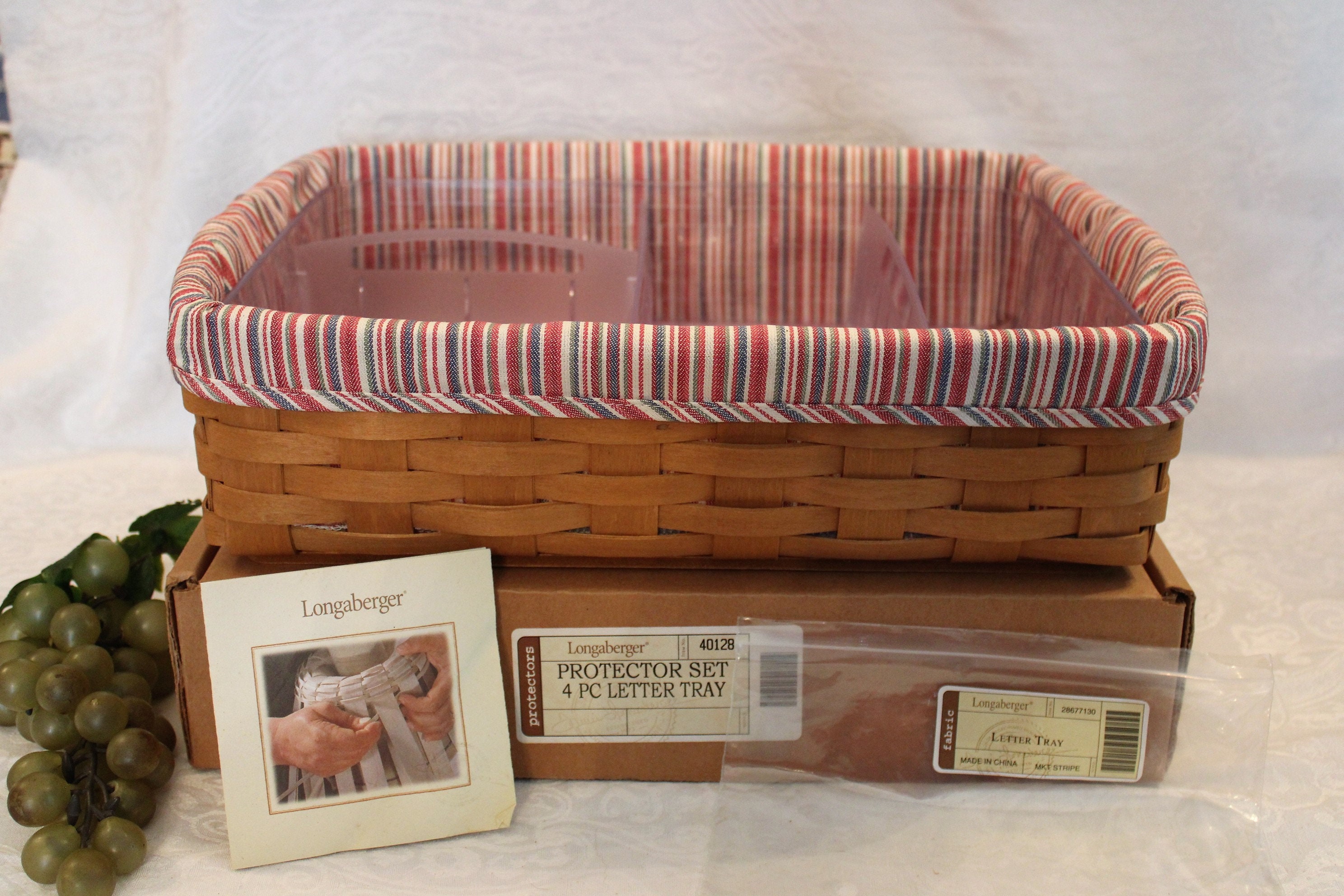 Longaberger Serve Around Basket Sunny Day Stripe Fabric Liner Over The Edge Style New In Bag