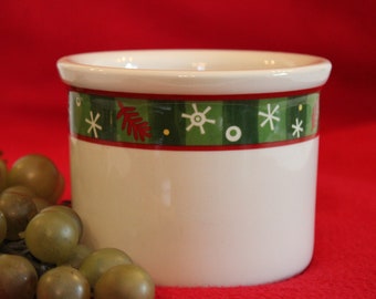 Longaberger Pottery Christmas Holiday One Pint Crock - Snowflake Print, Excellent Condition