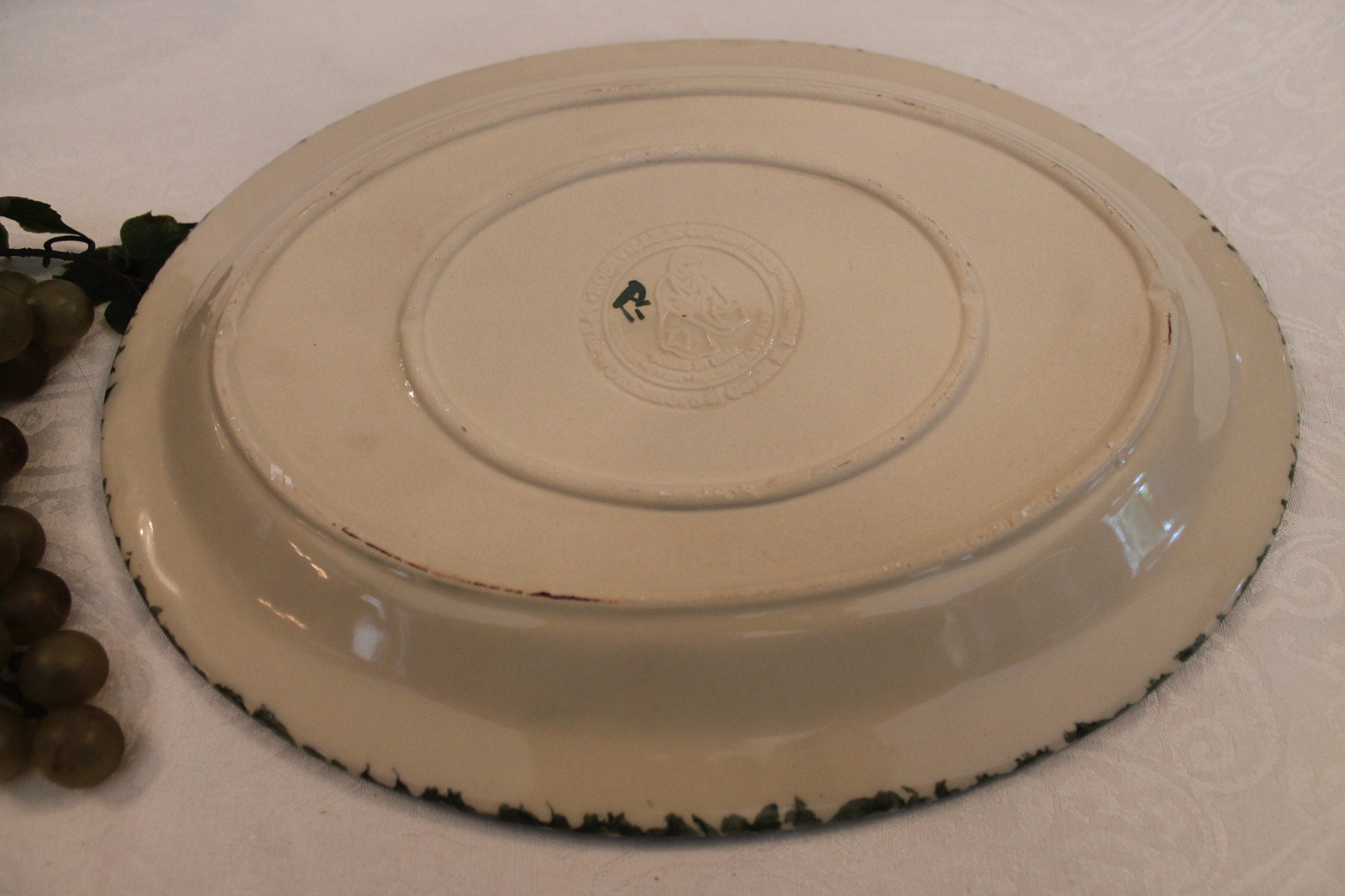 Roseville Spongeware 13 Platter Beige with Green Etsy