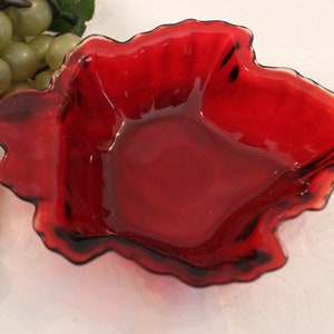 Anchor Hocking Royal Ruby Glass Maple Leaf Candy Dish - Excellent Condition