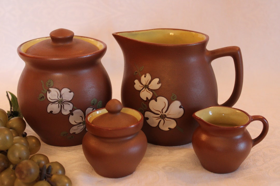 Vintage Pigeon Pottery Large Creamer and Sugar Bowl Set Matching