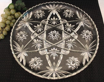 Anchor Hocking Glass Prescut Pattern 13.5" Large Platter or Round Torte Plate - Excellent Condition