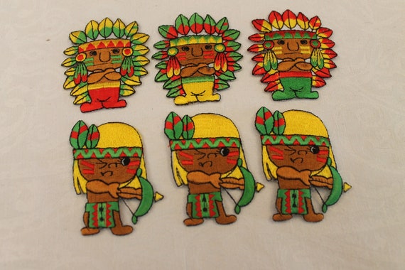 Set of 6 Vintage Native American Indian Iron-On C… - image 1