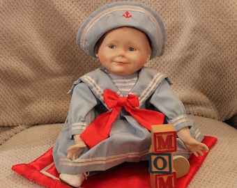 Vintage Yolanda Bello Sailor Porcelain Doll - Amanda with Mom/Dad Blocks, Picture Perfect Babies, Ashton Drake Dolls