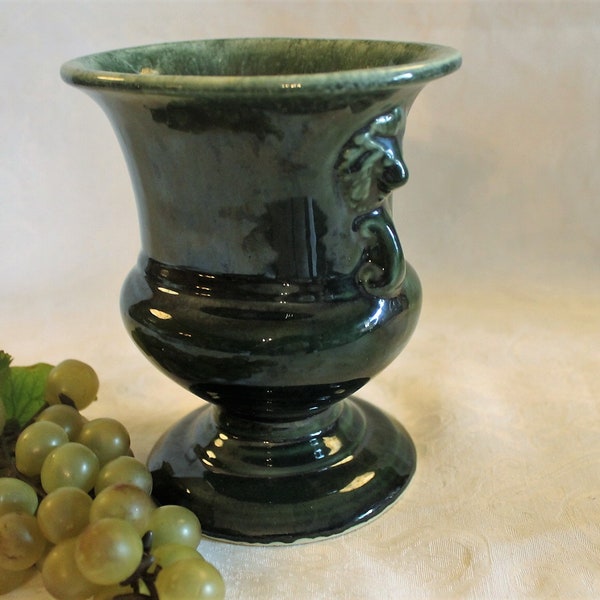 Vintage Hull Pottery #F64 Green Drip Vase or Planter with Lion Heads - Excellent Condition