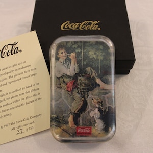 1997 Rare Coca-Cola Glass Paperweight featuring Original Norman Rockwell Advertisement Design - Number 37 of 250 in the Original Box
